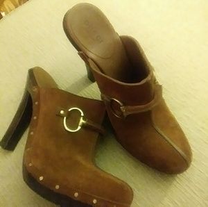 Gucci brown platform clogs..